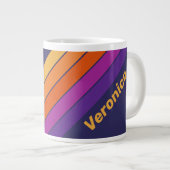 Vintage Grape Rainbow Stripes with Name ジャンボコーヒーマグカップ (正面右)