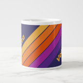 Vintage Grape Rainbow Stripes with Name ジャンボコーヒーマグカップ (正面)
