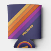 Vintage Grape Rainbow Stripes with Name 缶クーラー (裏面)