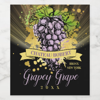 Vintage grapes personalized homemade red wine labe ワインラベル