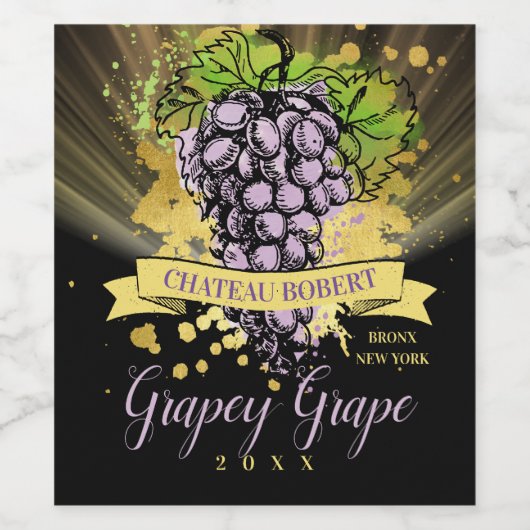 Vintage grapes personalized homemade red wine labe ワインラベル (シングルラベル)