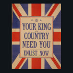 Vintage Great Britain Flag Poster ポスター<br><div class="desc">This beautiful vintage image of the flag of Great Britain of WWII asking for men to enlist in the war. This  would be perfect to hang on your wall. Great for yourself or as a gift.</div>