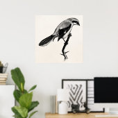 Vintage Great Grey Shrike Bird Illustration ポスター (ホームオフィス)