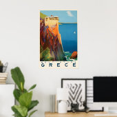 Vintage Greece Travel Poster Mount Athos Monastery ポスター (ホームオフィス)