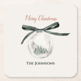 Vintage Green and White Christmas Ball Coaster Set スクエアペーパーコースター