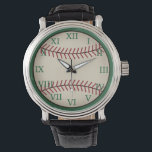 Vintage Green Baseball Watch 腕時計<br><div class="desc">A vintage style baseball decorates this stylish watch. The design is from original art.</div>