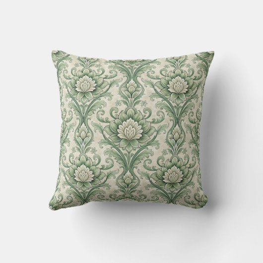 Vintage green botanical pattern クッション (裏面)