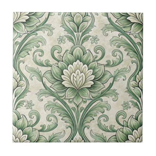 Vintage green botanical pattern タイル (正面)