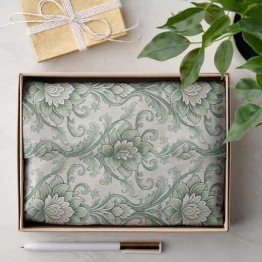 Vintage green botanical pattern 薄葉紙 (ギフト)