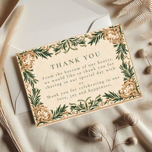 Vintage Green Botanical Wedding サンキューカード