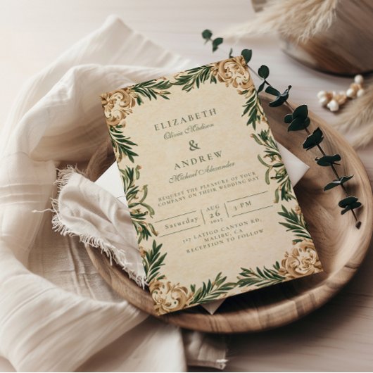 Vintage Green Botanical Wedding 招待状