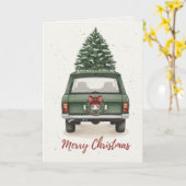 Vintage Green Car with Christmas Tree Card カード (黄色い花)