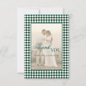 Vintage Green Checkered Old Money Photo Wedding サンキューカード (正面)