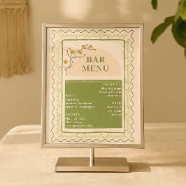 Vintage Green & Cream Floral Bar Drink Menu フォトプラーク