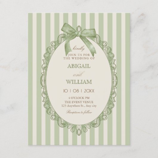 Vintage green elegant bow wedding  招待状 (正面)
