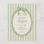 Vintage green elegant sweet bow birthday 招待状 (正面)