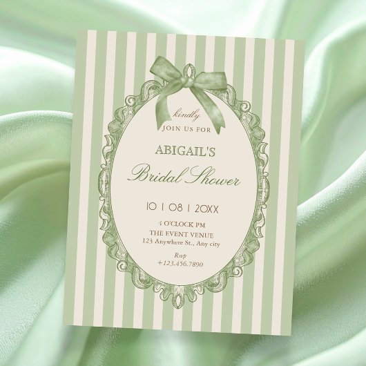 Vintage green elegant sweet bow bridal shower 招待状