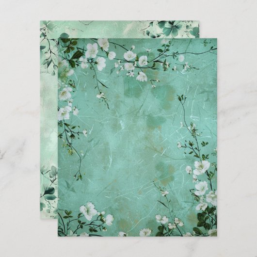 Vintage Green Floral Botanical Scrapbook Paper  (正面/裏面)