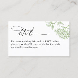 Vintage Green Floral QR Code Wedding Details Card 名刺