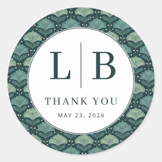 Vintage Green Leaf Motive ラウンドシール (正面)