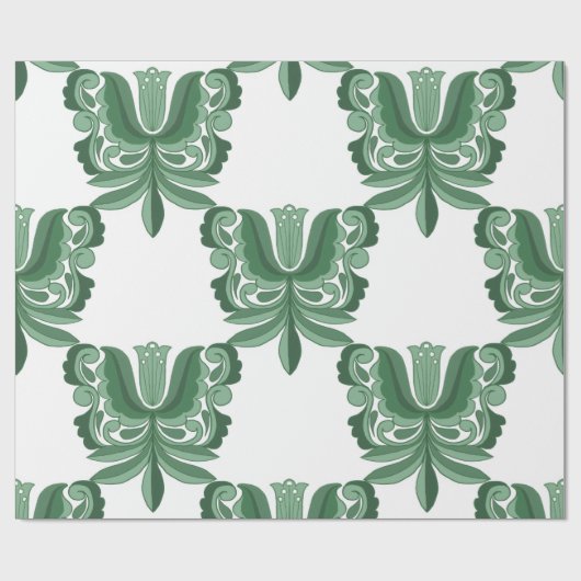 Vintage Green Ornate Botanical Pattern Wrapping ラッピングペーパー (フラット)
