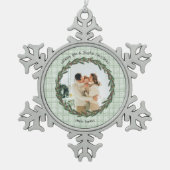 Vintage Green Plaid Photo スノーフレークピューターオーナメント (正面)