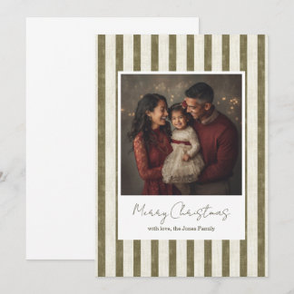 Vintage Green Stripes Christmas Card - 1 photo サンキューカード