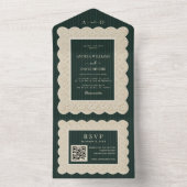Vintage Green Stripes Monogram Lace Wedding オールインワン招待状 (内側)