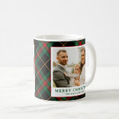 Vintage Green Tartan Plaid Photo Christmas コーヒーマグカップ (正面右)