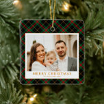 Vintage Green Tartan Plaid Photo Christmas セラミックオーナメント<br><div class="desc">Send warm wishes this holiday season with the Vintage Green Tartan Plaid Photo Merriest Christmas Holiday Card. Featuring a charming green gingham plaid pattern paired with your favorite family photo, this card blends timeless elegance with festive cheer. Perfect for spreading holiday joy to friends and family, it captures the cozy...</div>