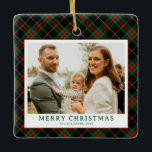 Vintage Green Tartan Plaid Photo Christmas セラミックオーナメント<br><div class="desc">Send warm wishes this holiday season with the Vintage Green Tartan Plaid Photo Merriest Christmas Holiday Card. Featuring a charming green gingham plaid pattern paired with your favorite family photo, this card blends timeless elegance with festive cheer. Perfect for spreading holiday joy to friends and family, it captures the cozy...</div>