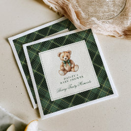 Vintage Green Tartan Teddy Bear Baby Shower スタンダードカクテルナプキン