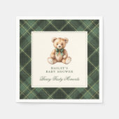 Vintage Green Tartan Teddy Bear Baby Shower スタンダードカクテルナプキン (正面)