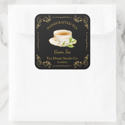 Vintage Green Tea Square Label スクエアシール (バッグ)