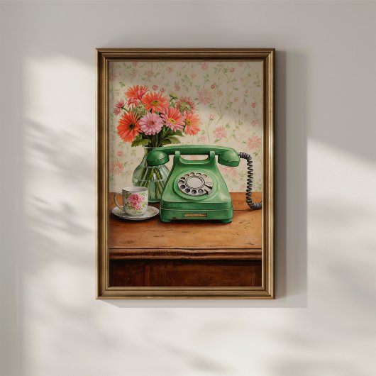 Vintage Green Telephone ポスター