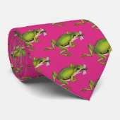 Vintage Green Tree Frog - Pink & Blue Bk ネクタイ (ロール)