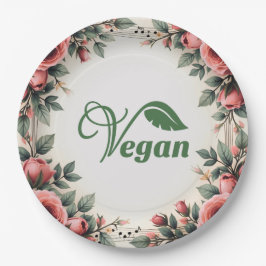 Vintage Green Vegan Logo Leaf by Bearnd ペーパープレート