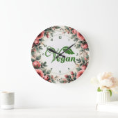 Vintage Green Vegan Logo Leaf by Bearnd ラージ壁時計 (ホーム)