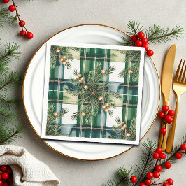 Vintage Green White Gingham Pattern スタンダードカクテルナプキン