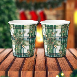 Vintage Green White Gingham Pattern 紙コップ