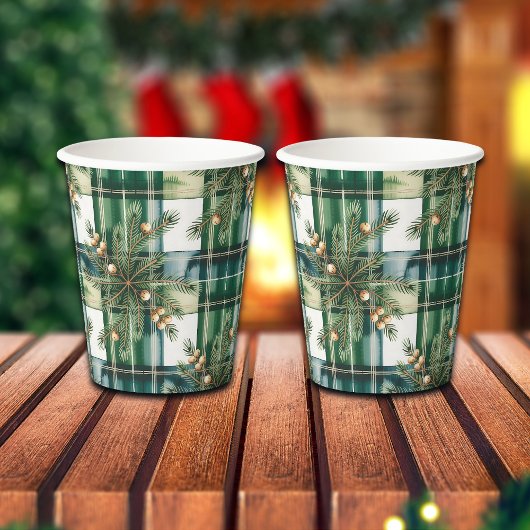 Vintage Green White Gingham Pattern 紙コップ