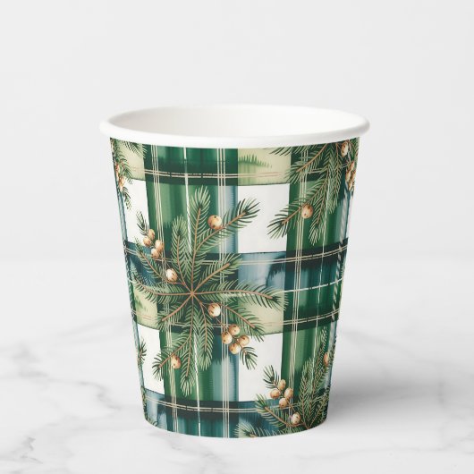 Vintage Green White Gingham Pattern 紙コップ (正面)