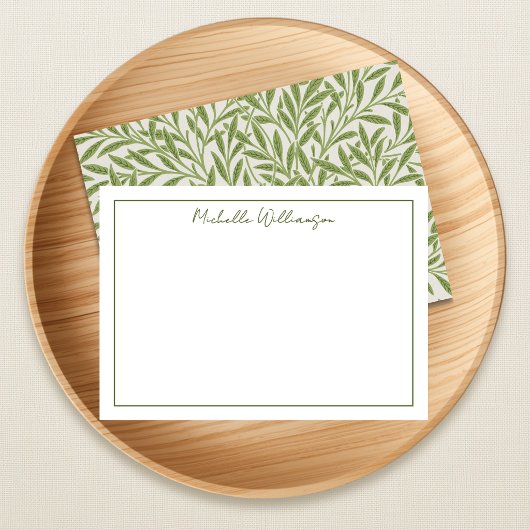 Vintage Green Willow Leaves ノートカード