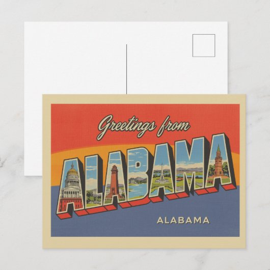 Vintage "Greetings from Alabama" ポストカード (正面/裏面)
