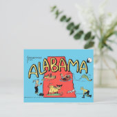 Vintage Greetings from Alabama Cartoon Map Art ポストカード (スタンド正面)