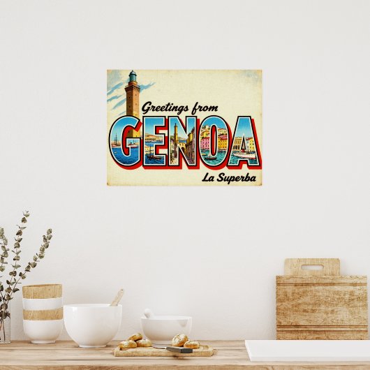 Vintage Greetings from Genoa Poster ポスター (キッチン)