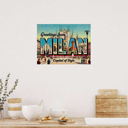 Vintage Greetings from Milan Poster ポスター (キッチン)