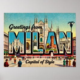 Vintage Greetings from Milan Poster ポスター