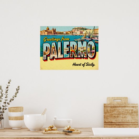 Vintage Greetings from Palermo Poster ポスター (キッチン)