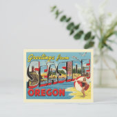 Vintage "Greetings from Seaside, Oregon" ポストカード (スタンド正面)